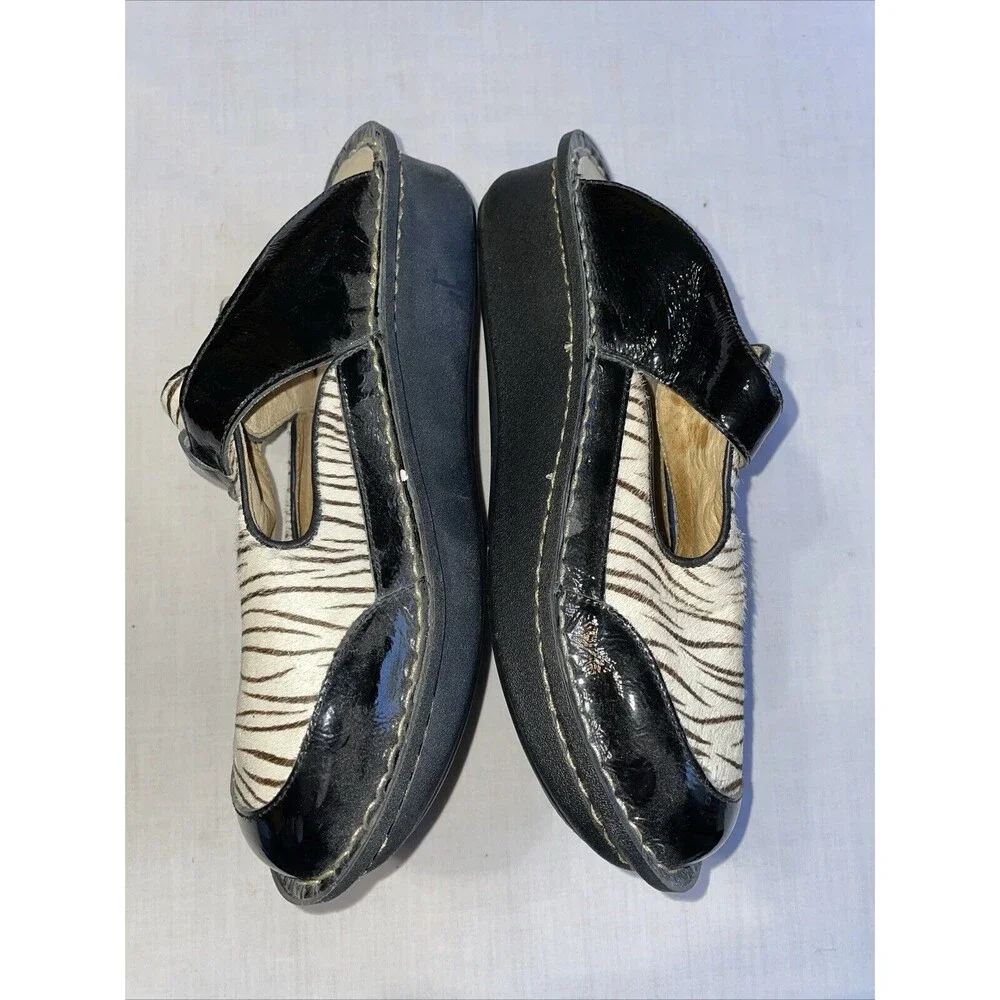 Alegria Women’s Platform Slides Size 39 U.S. 8 M Black Patent & Ivory Leather